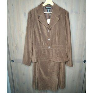 Norton McNaughton Skirt Suit Size 12 Womens Brown Long Sleeve Single Breasted
